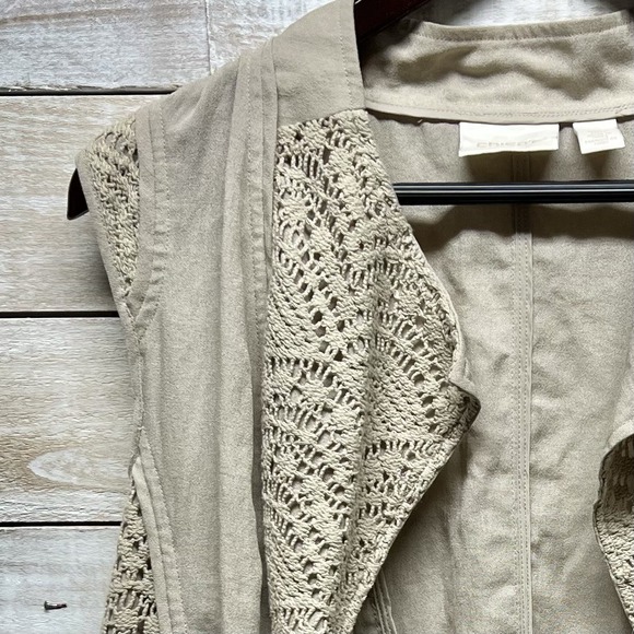 Chicos Vest Womens 2 US Large Beige Crochet Sleeveless Open Front‎ Asymetrical - Picture 4 of 9